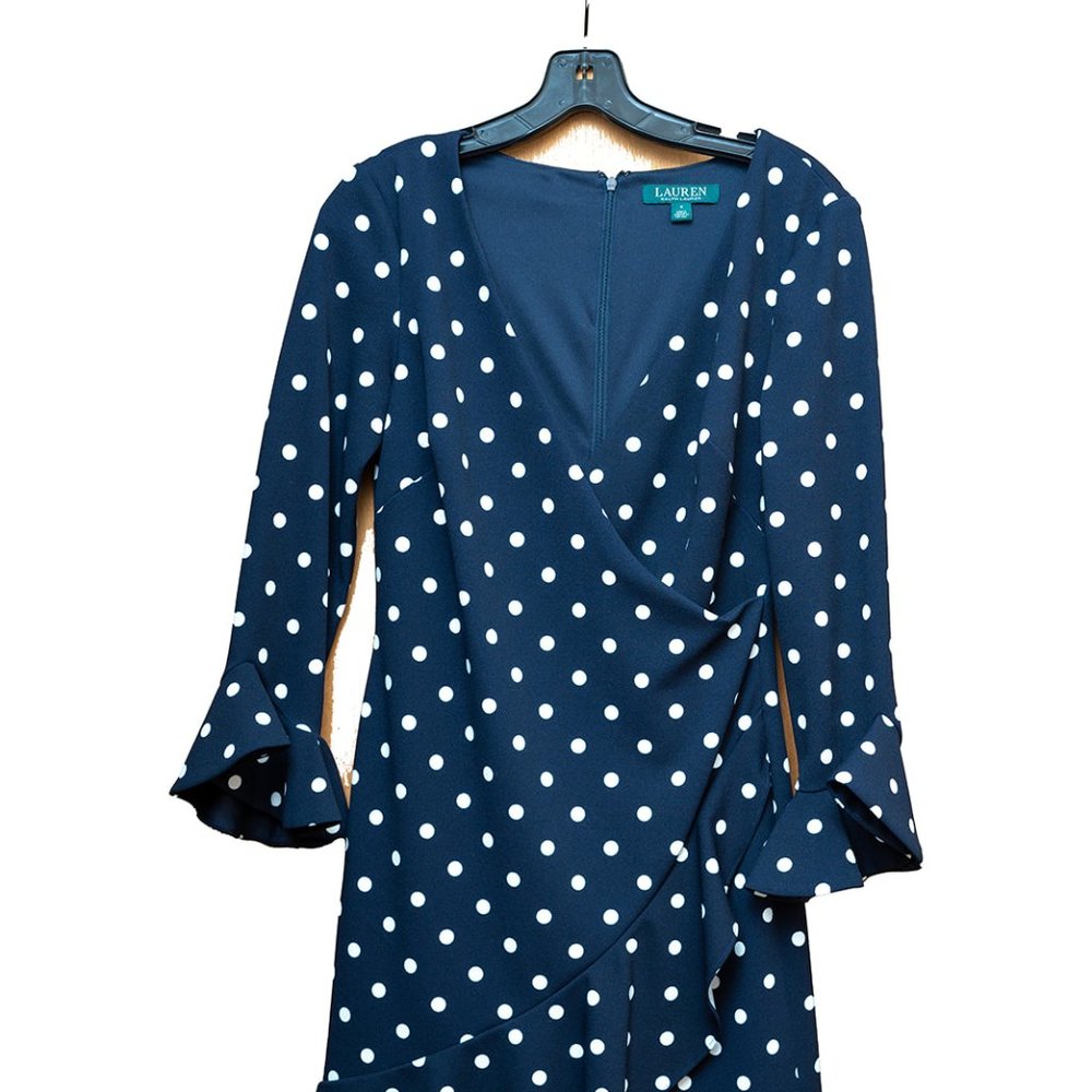 Ralph Lauren Blue Polka-Dot Wrap Dress Size 4